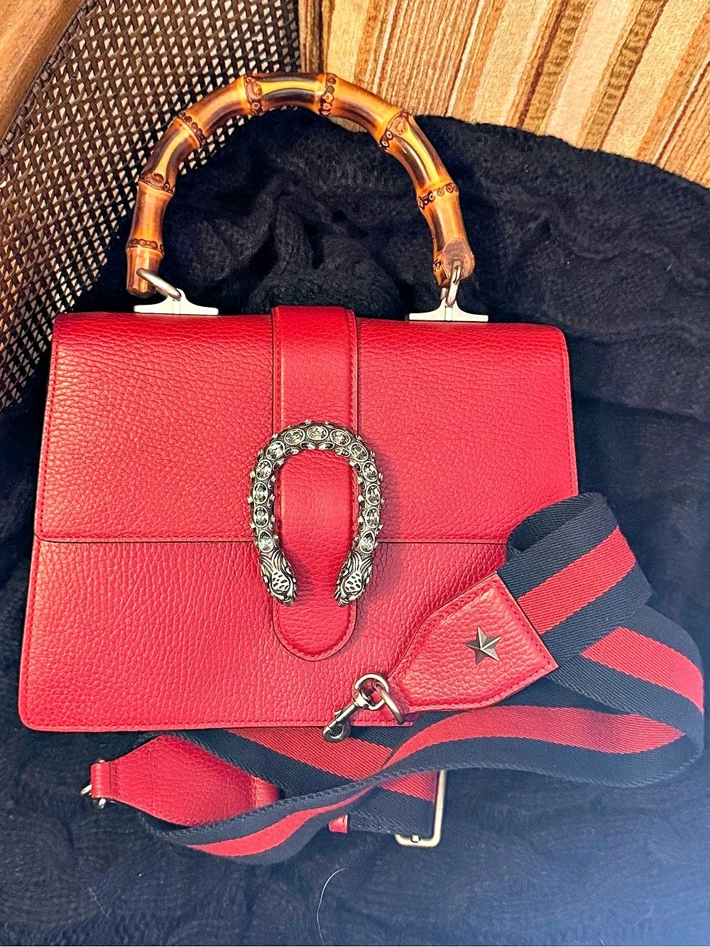 Gucci Dionysus Bamboo Top Handle Bag Grained Leather Medium Bamboo Top Handle